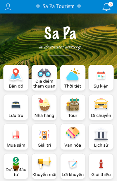 Giao diện chính App Du lịch Sa Pa
